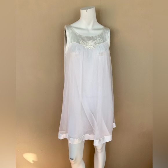 Sheer Babydoll Lingerie Dress w Shawl | Vintage Sleeveless Mini Dress w Jacket - Picture 3 of 8